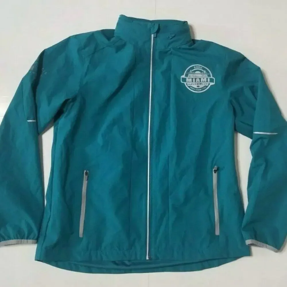 PERRY ELLIS WINDBREAKER JACKET ZIP OFF HOOD MIAMI SUPER BOWL LIV‎ 2020 TEAL SZ M